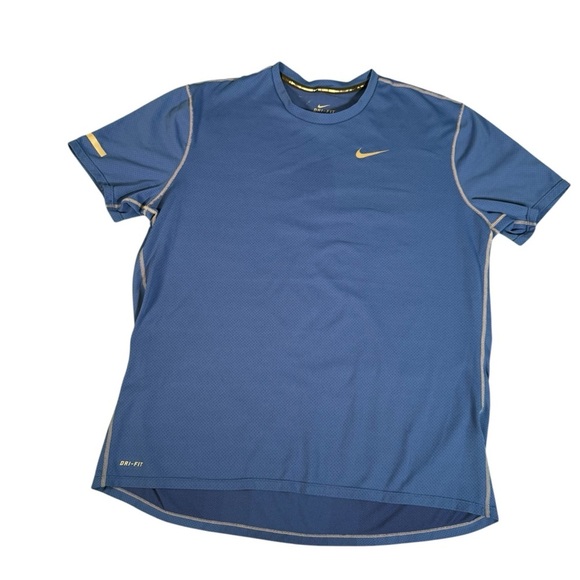 Nike T Shirt  Mens Large Running Crew Neck Swoosh Logo Blue Perforated - Picture 1 of 13